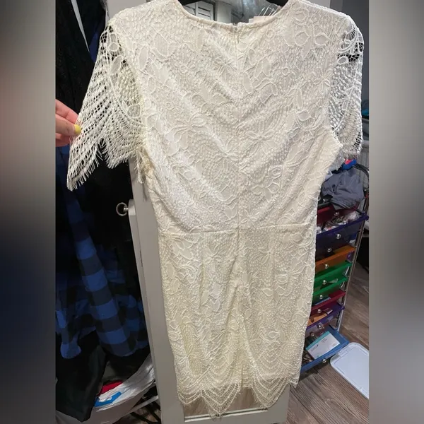 White Laced Missguided Mini Dress Size 6 - Image 6
