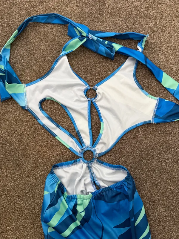 Cutout Blue & Aqua Two-Piece Dress Set - Image 4