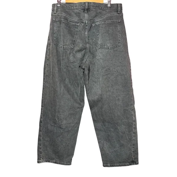 Old Navy Barrel Leg‎ Jeans Women Size 14 Faded Black High Rise Front Seam Detail - Image 2