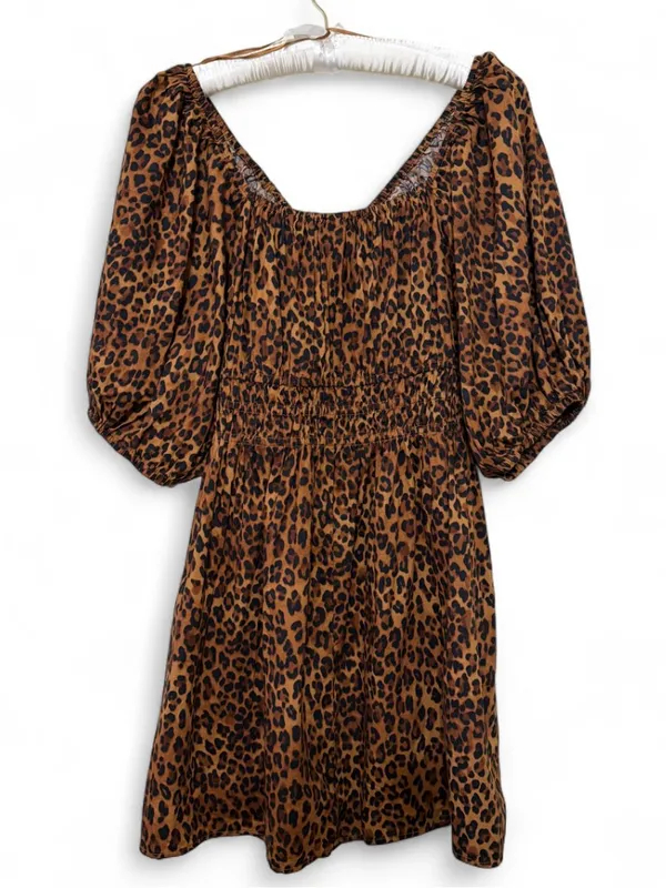 Old Navy Women’s V-Neck Leopard Smocked Puff Sleeve Mini Dress Size Large - Image 17