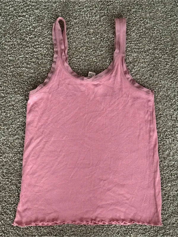 Victoria’s Secret Pink Ribbed Lettuce Hem Tank Top Large Y2K Cami 2000s - Image 6