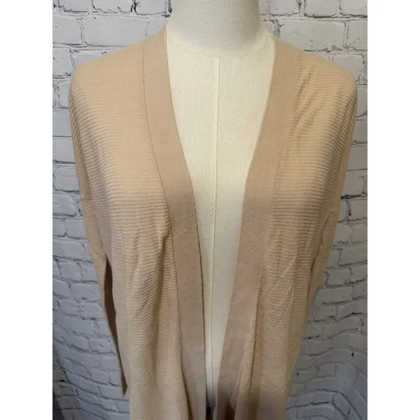 LOFT ribbed open-front cardigan sweater in a neutral tan or light beige medium - Image 2