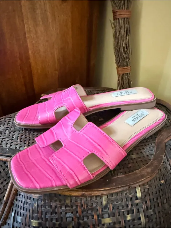 Steve Madden Hot Pink Faux-Croc Slide Mules - Image 2
