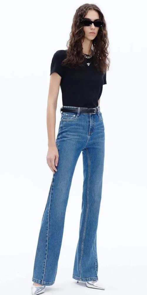 MID WAIST FLARED JEANS Blue Size 27 - Image 2