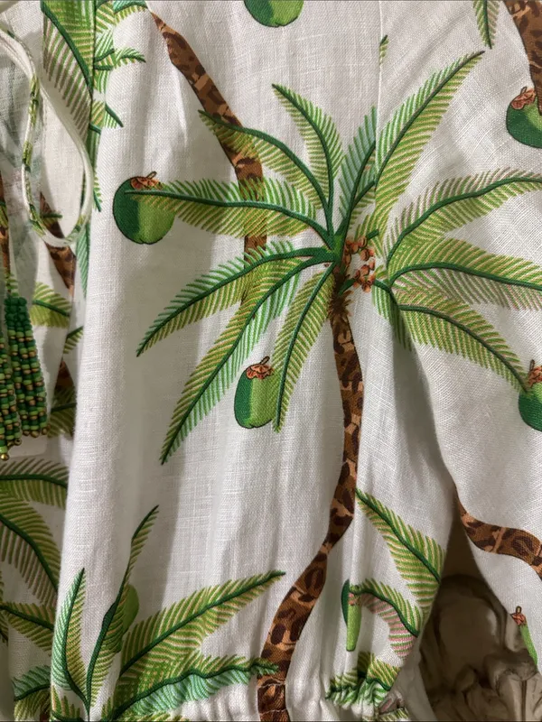 Farm Rio Bohemian Palm Tree Print Cotton Maxi Long Sleeve Dress Size Small - Image 12