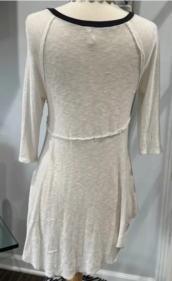 Free People Intimately Off-White with Black 3/4 Sleeve Weekend Layering Top - Image 3