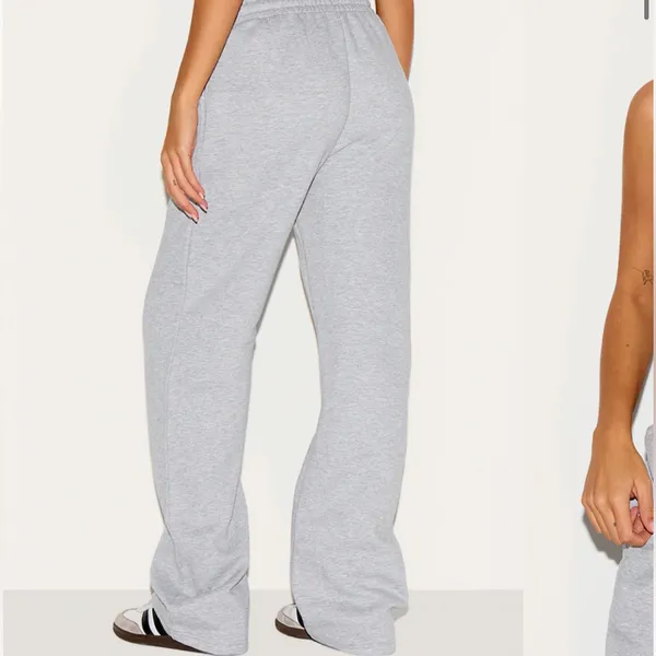 Nwt Prettylittlething Ash Grey Logo Embroidered Wide Leg Sweatpants M - Image 3