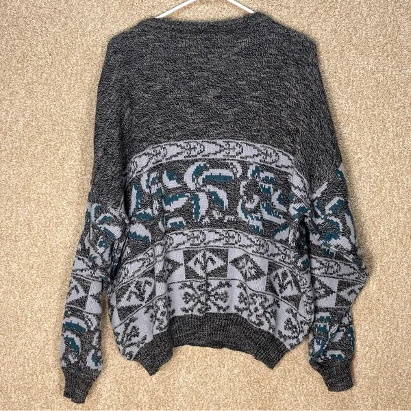 Vintage wool blend Made in Italy sweater sz large fleur-de-lis 80s 90s fisherman - Image 2