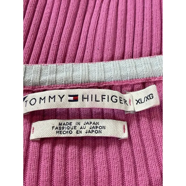 Tommy Hilfiger Ribbed Knit Sweater Womens XL Pink Flag Logo Y2K Preppy FLAW - Image 6