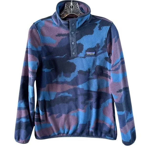 Patagonia Blue Camo Micro D Snap-T Fleece Pullover Mock Neck Size Small - Image 3