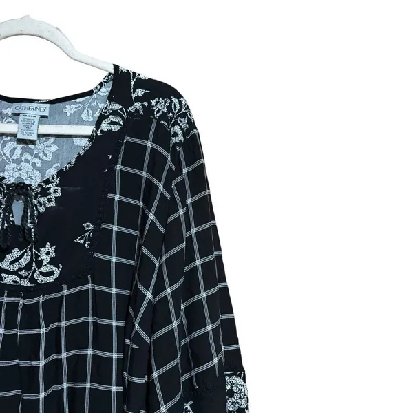Catherines Tunic Top Womens 26 28W Multicolor Floral Plaid Print Scoop Blouse - Image 3