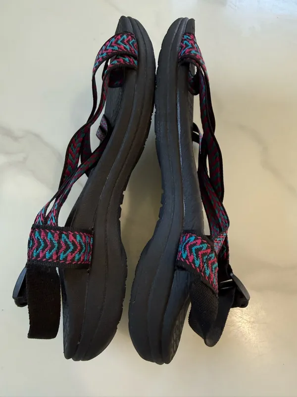 Airwalk Womens Black Sandals with Pink & Teal Patterned Straps - Image 7