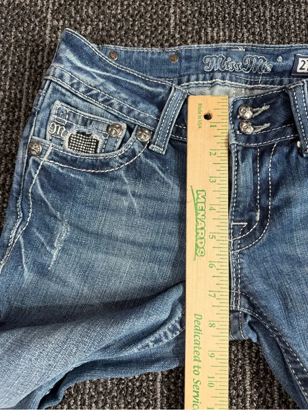Miss Me Y2K Bootcut Cropped Jeans Women's Size 27 Embellished Rhinestone Studded - Image 3