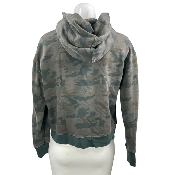 James Perse Green Gray Camo Camouflage Fleece Hoodie Hooded Sweatshirt Top Sz 1 - Image 3