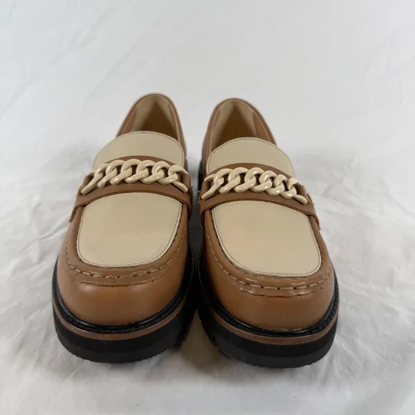 Clarks Orianna Edge Tan Cream Leather Chain Lug Sole Loafers Academia Fall 9.5M - Image 3