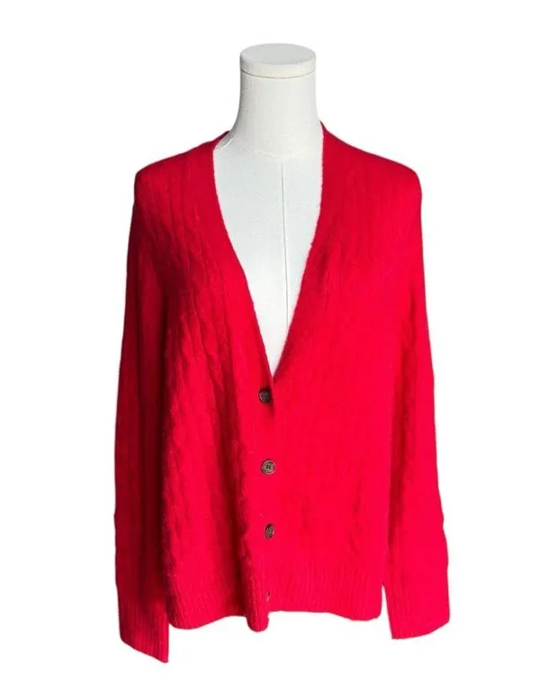 J. Crew - Red Extra Soft Preppy Cardigan Cable Knit Sweater Sz M - Image 3