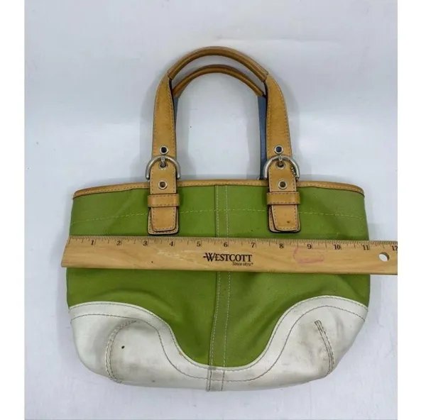 COACH Small Handbag Green White Tote Bag - Image 4