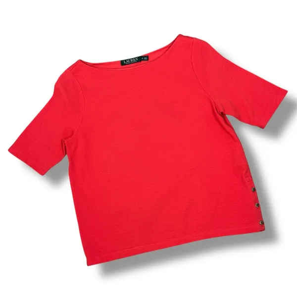 Lauren Ralph Lauren‎ Ribbed Boat Neck Short Sleeve Top Coral Orange Medium - Image 12