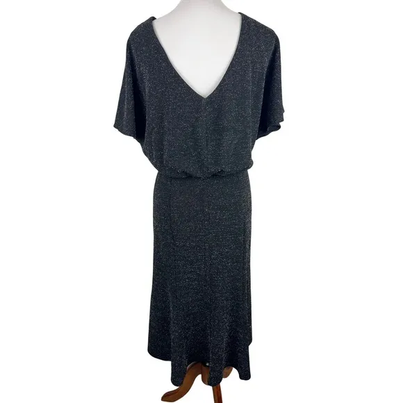 Donna Morgan Black Sparkle Metallic Knit Dolman Sleeve Midi Dress Size 12‎ - Image 3