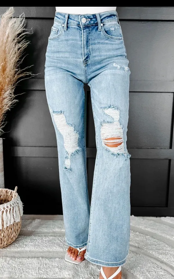 High Rise Distressed Straight Leg Jeans - Image 4