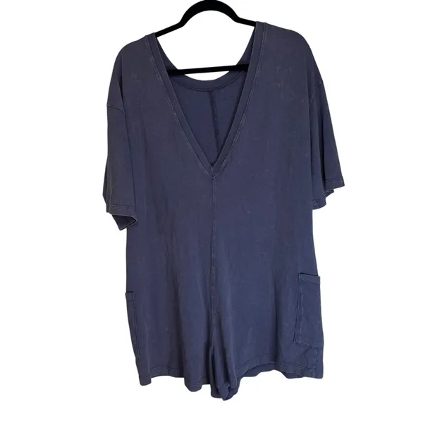 Double Zero Mystical Medium Romper Blue‎ Purple Cotton V-Neck Pocket DZ25C080 - Image 6