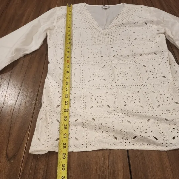 646 Main white eyelet embroidered short sleeve top tunic large 100% cotton - Image 10