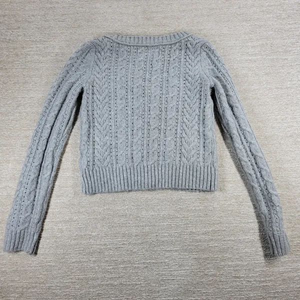 American Eagle Cable Knit Cardigan Sweater XS Gray Crop Button Front Soft Cozy - Image 4
