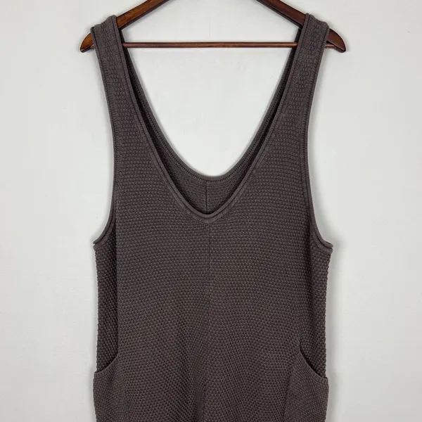 Free People‎ Beach Hailee Sweater Jumper Overalls Large Taupe FP Knit Pockets L - Image 13