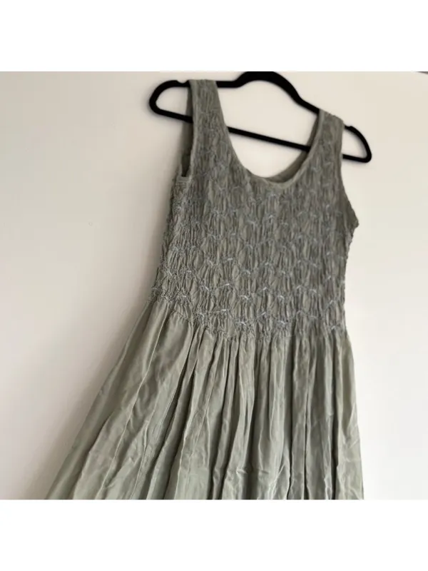 Basement USA Inc Sage Green Smocked Maxi Dress Sleeveless Boho Cottagecore - Image 6