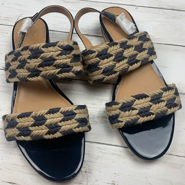 Tory Burch Lola Flat Sandals Jute Woven Nautical Summer Navy Coastal Resort Wear - Image 4