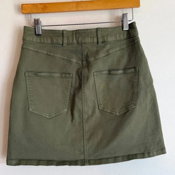 Pilcro Anthropologie Olive Green Denim Mini Skirt High Rise Utility Gorpcore 10 - Image 4