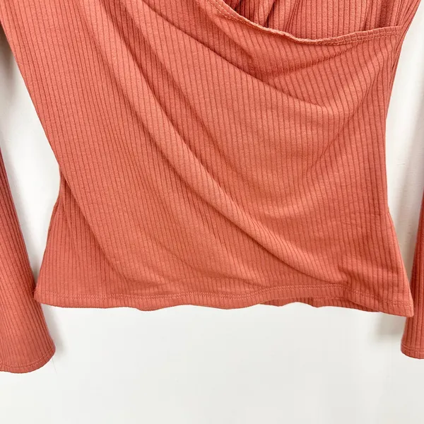 Lulus All Day Fave Rusty Rose Ribbed Surplice Long Sleeve Top Stretch XL NWT - Image 10
