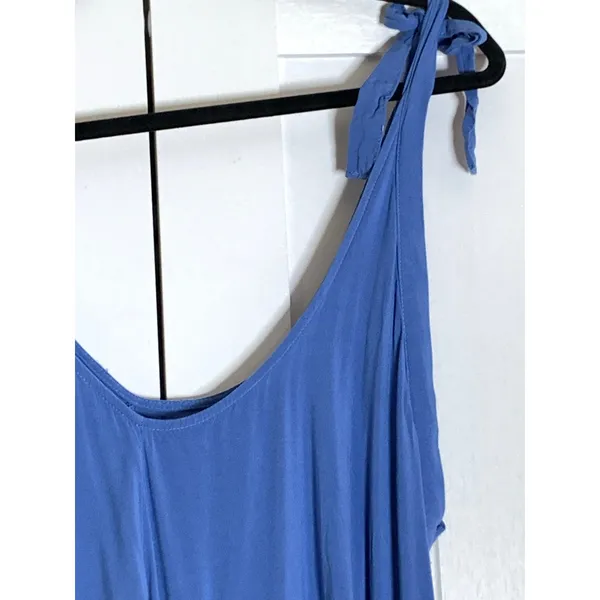 Love X Design Maxi Dress XL Blue Rayon Boho Flowy Tiered Tie Shoulder Resort - Image 7