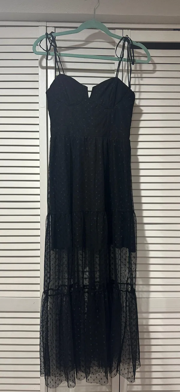 Lulus Black Mesh Tiered Maxi Dress - Image 6