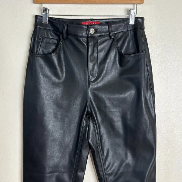 Guess Women's Faux Leather Pants Trousers Festival Rave Preppy Black Size M - Image 3