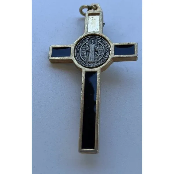Vintage Ebony Inlay Crucifix Pendant 3" Jesus Christ Pectoral cross Pendant - Image 5
