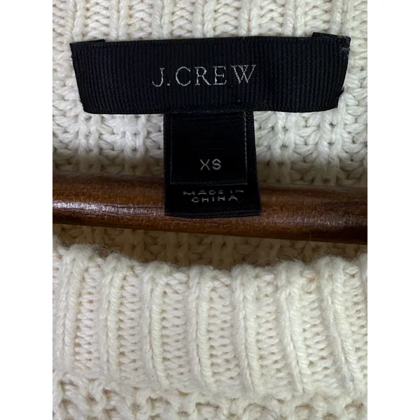 J. Crew Wool Blend Cable Knit Relaxed Fit Long Sleeve Crew Neck Sweater XS Cream - Image 7