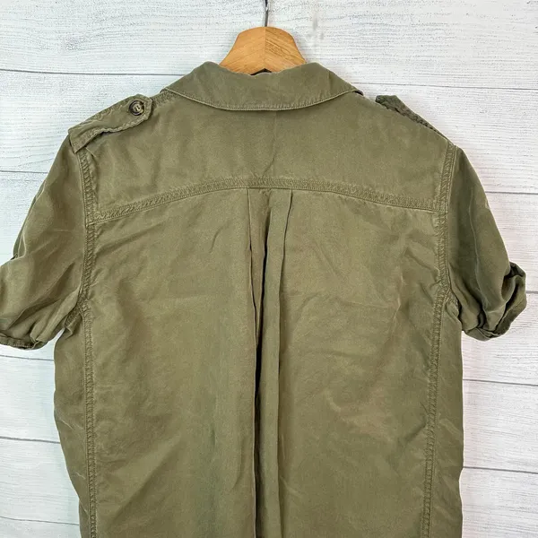 Free People Medium Green Utility Button Front Cuffed Sleeve Tunic Mini Dress - Image 5