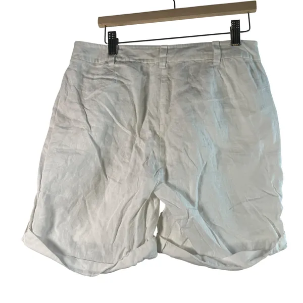 Eileen Fisher Shorts 2 White 100% Organic‎ Linen Pleated High Waist Coastal Luxe - Image 2