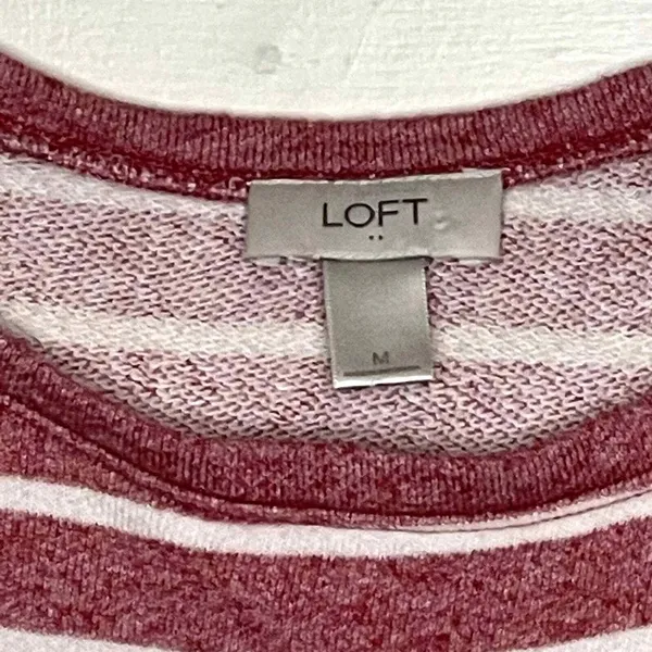 Ann Taylor Loft Womens Sweatshirt Size Medium Red With‎ White Stripes Pockets - Image 4