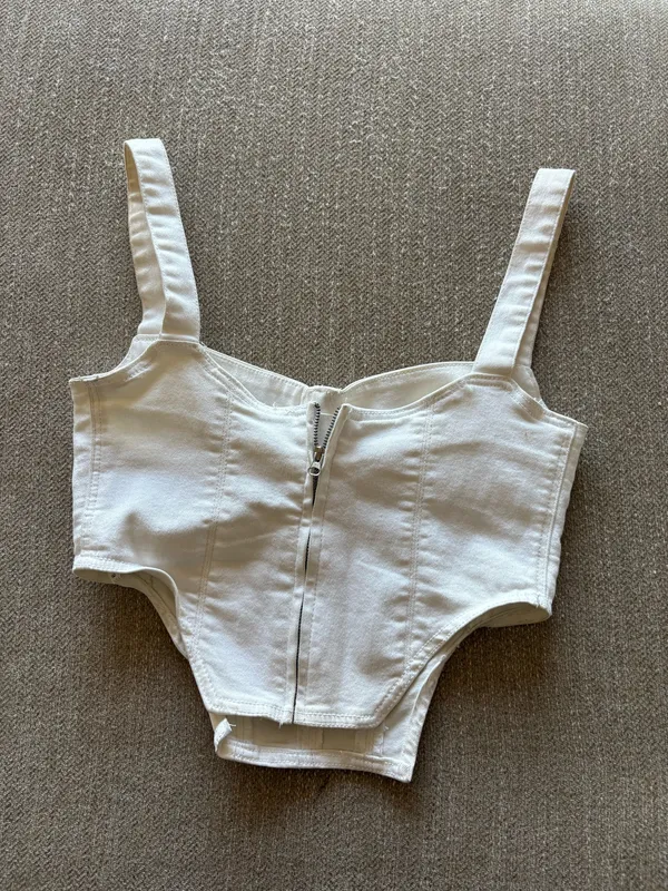 ZARA Corset Top Denim White Crop - Image 5