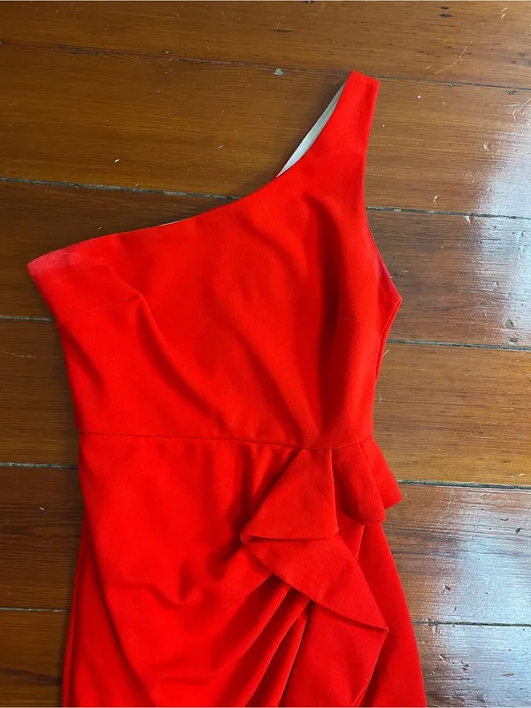 Hello Molly Backstage Passes One Shoulder Red Ruffle Mini Dress Sz XS 💚🎀 - Image 5
