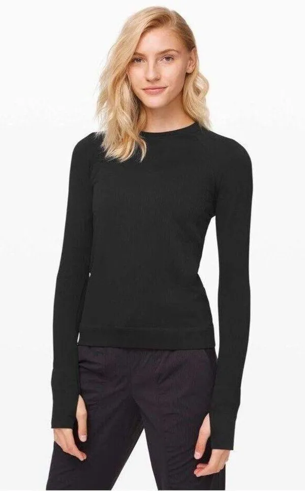 Lululemon Rest Less Pullover Black Textured Long Sleeve Crewneck Top Size XXXS - Image 2