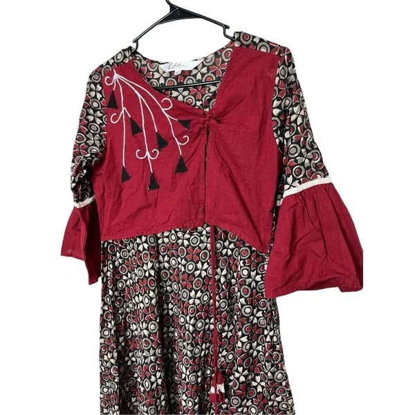 Celestia Designs‎ Maroon Cambric Cotton Floral Printed Kurta Dress Size L - Image 2