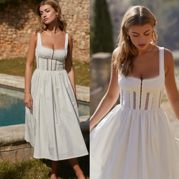 House of CB 'Perle’ White Lace Trim‎ Midi Dress NWOT size L - Image 2