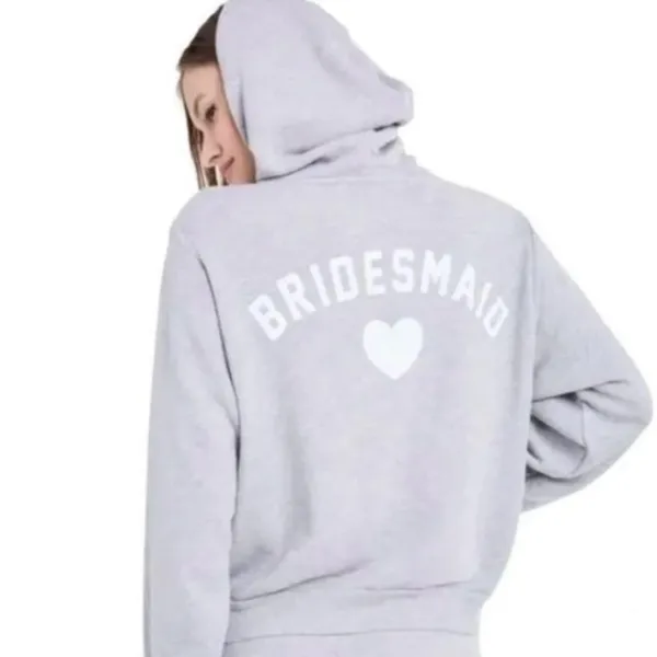 Wildfox Bridesmaid Women’s Grey Zip Up Hoodie Size Medium - Image 3