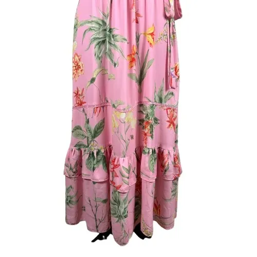 Gibson Latimer Pink Tropical Floral Midi‎ Dress Ruffle Flutter Sleeve Size 6 - Image 3