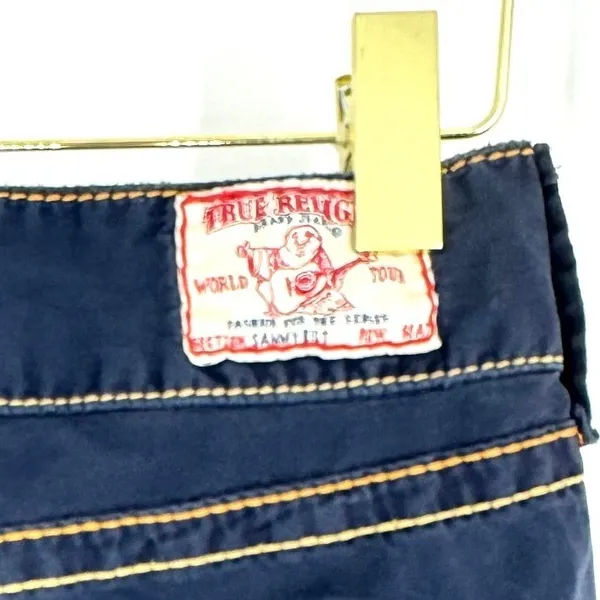 True Religion Joey Navy Blue Big T Stitch Low Rise‎ Flare Pants 26 Made in USA - Image 8
