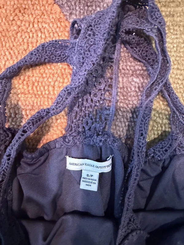 American Eagle Outfitters Grey Mini Sundress / Coverup Dress Crochet Tassel S - Image 3