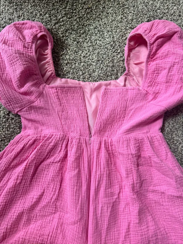 &merci Pink Gauze Bubble Sleeve Romper/Dress - Image 2